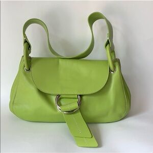 Vibrant Lime Green Robert Pietri Shoulder Bag with Silver Ring Detail